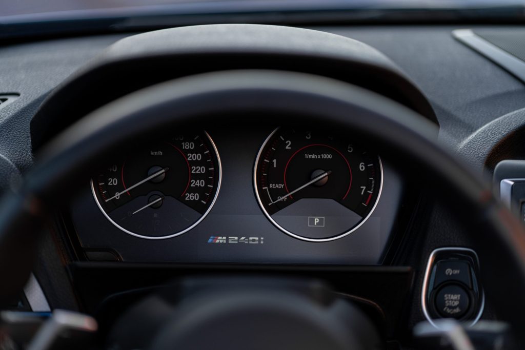 Close up of sports car dashboard